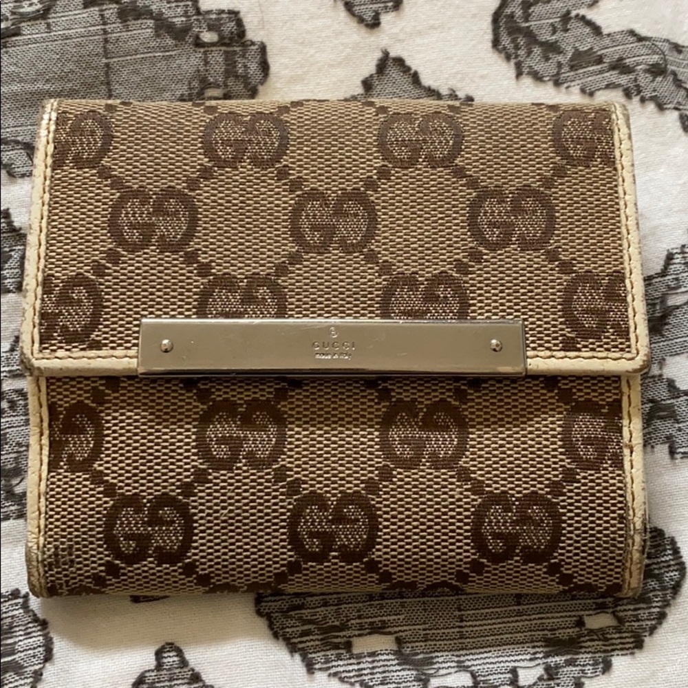 AUTH Gucci Canvas GG Leather Compact Wallet